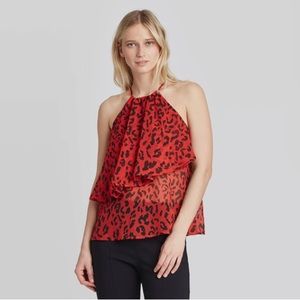 Who What Wear Target Sleeveless Red & Black Animal Print Flowy Top